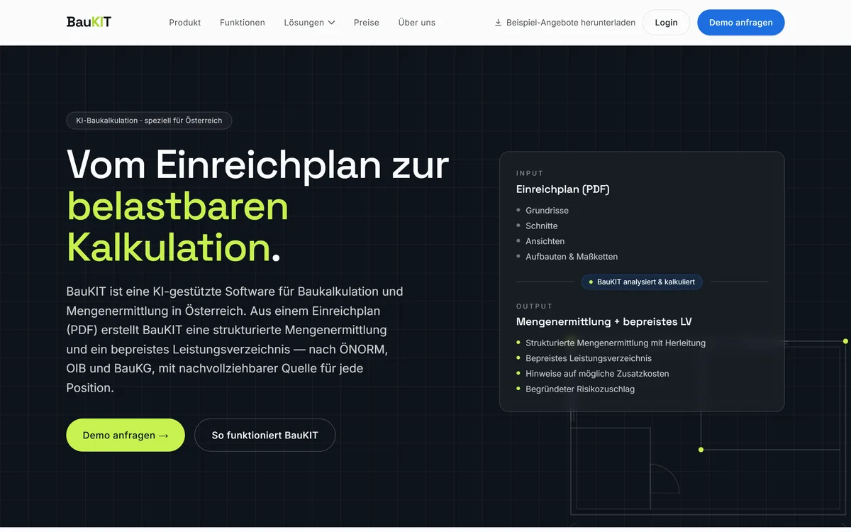 Website-Screenshot des Projekts BauKIT von Devion